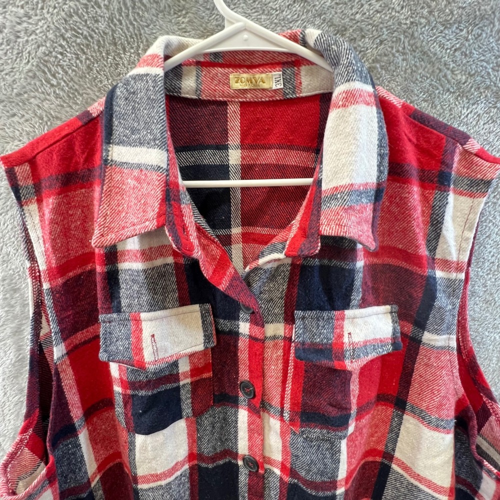 ZOMVA 3XL Red Plaid Flannel Vest Sleeveless‎ Biker Grunge Western Lumberjack